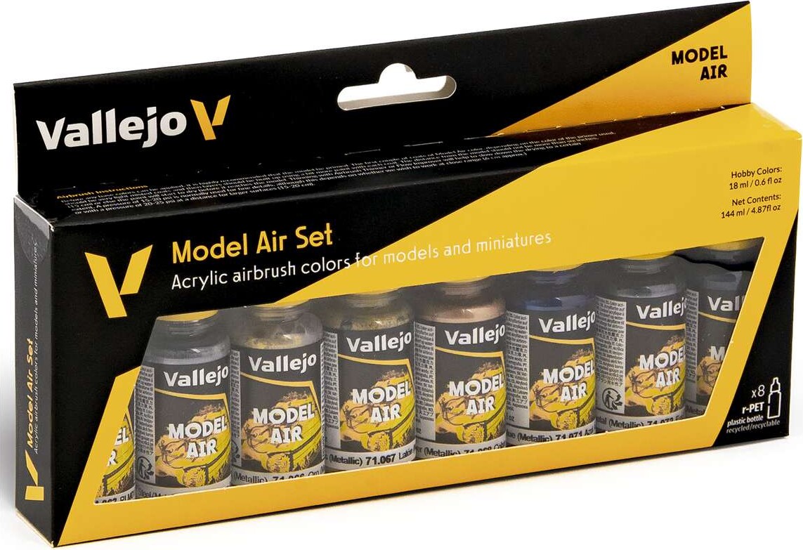 Vallejo - Model Air Maling Sæt - Metallic - 8X17 Ml