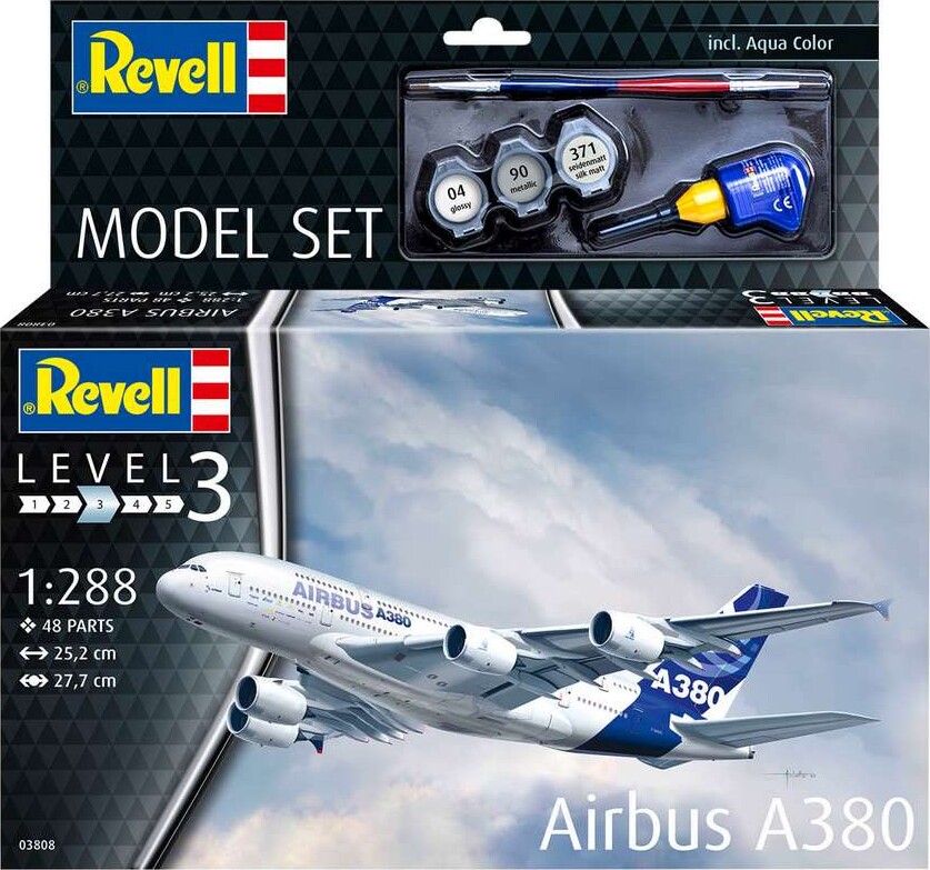 Revell - Airbus A380 Modelfly Byggesæt - 1 288 - Level 3 - 63808