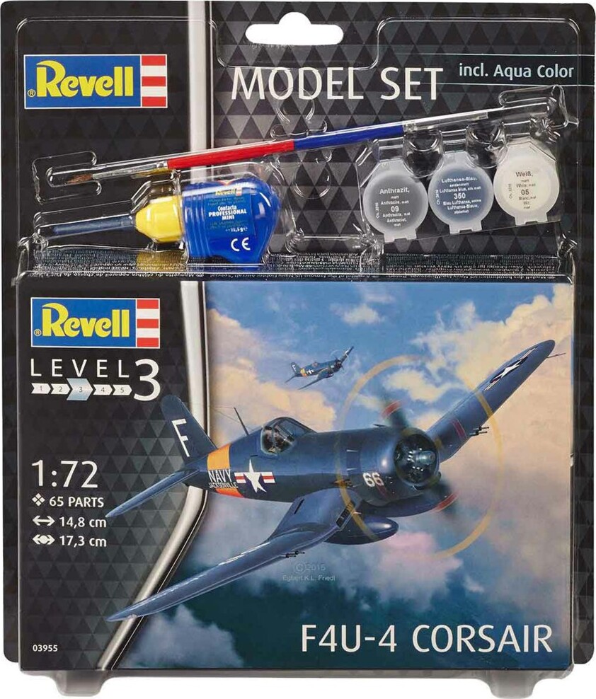Revell - F4U-4 Corsair Male Byggesæt Modelfly - Level 3 - 63955