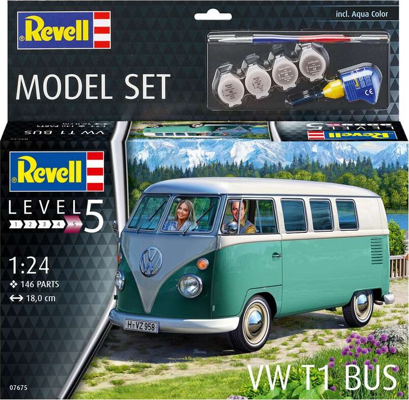 Revell - Vw T1 Samba Bus Byggesæt Inkl Maling - 1 24 - Level 5 - 67675