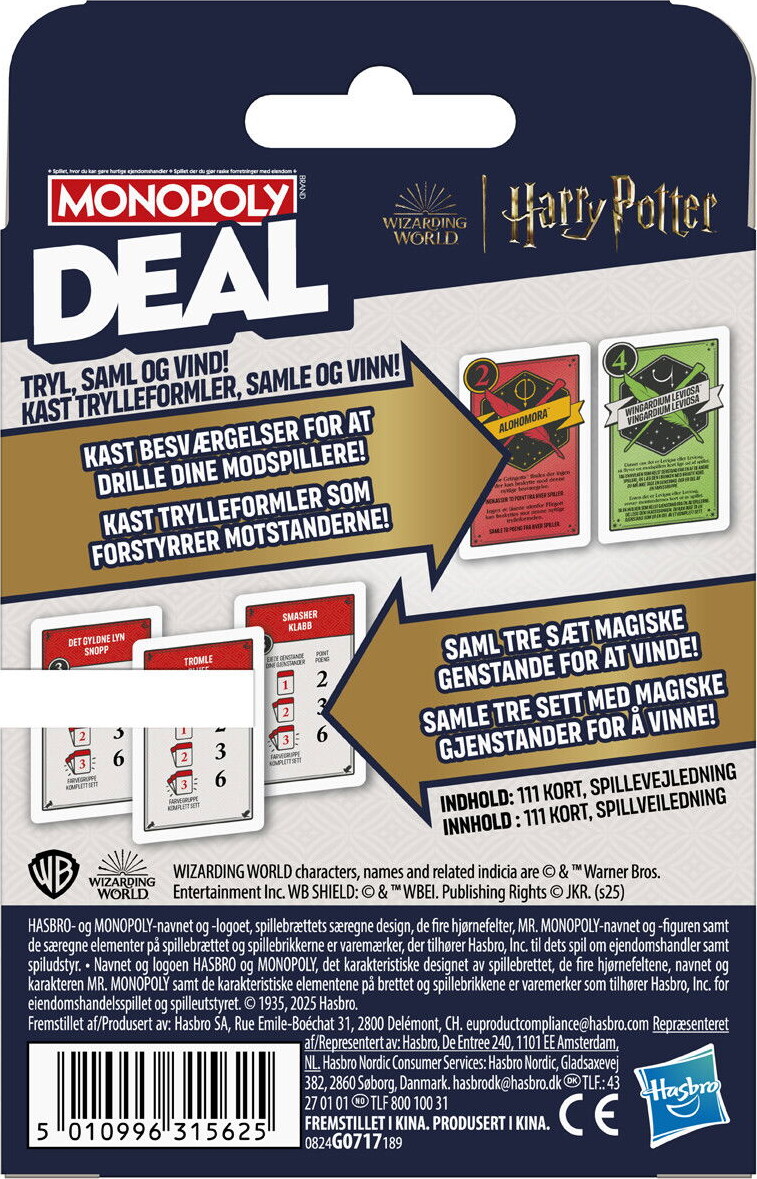 Monopoly Deal Harry Potter Edition - Dansk Norsk - Hasbro G0717