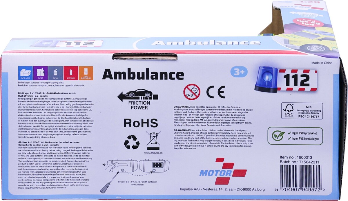 Legetøjs Ambulance Med Lyd Og Lys - Motor 112