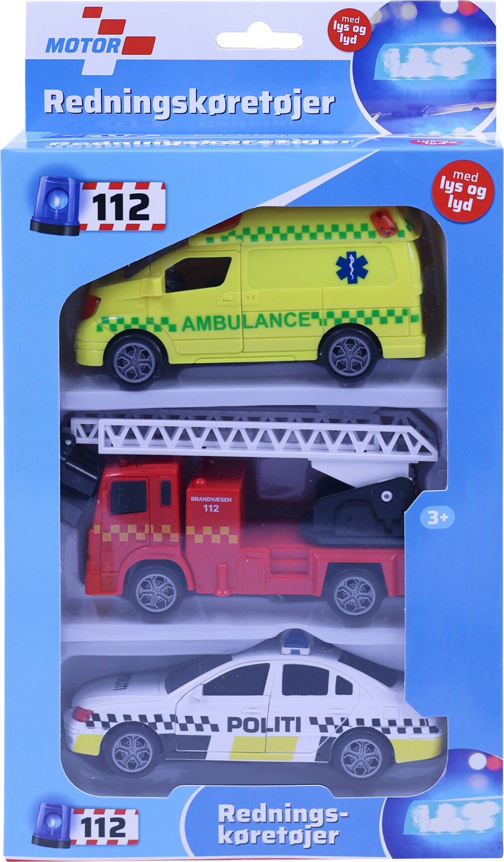 Legetøjs Redningskøretøjer Med Lys Og Lyd - Pull Back - 3 Stk