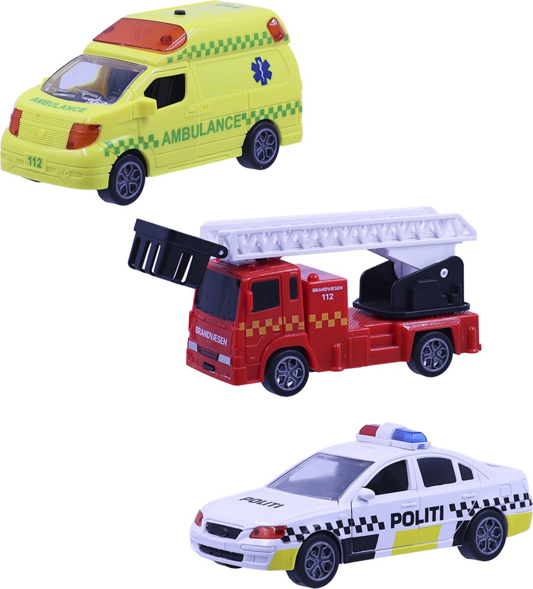Legetøjs Redningskøretøjer Med Lys Og Lyd - Pull Back - 3 Stk