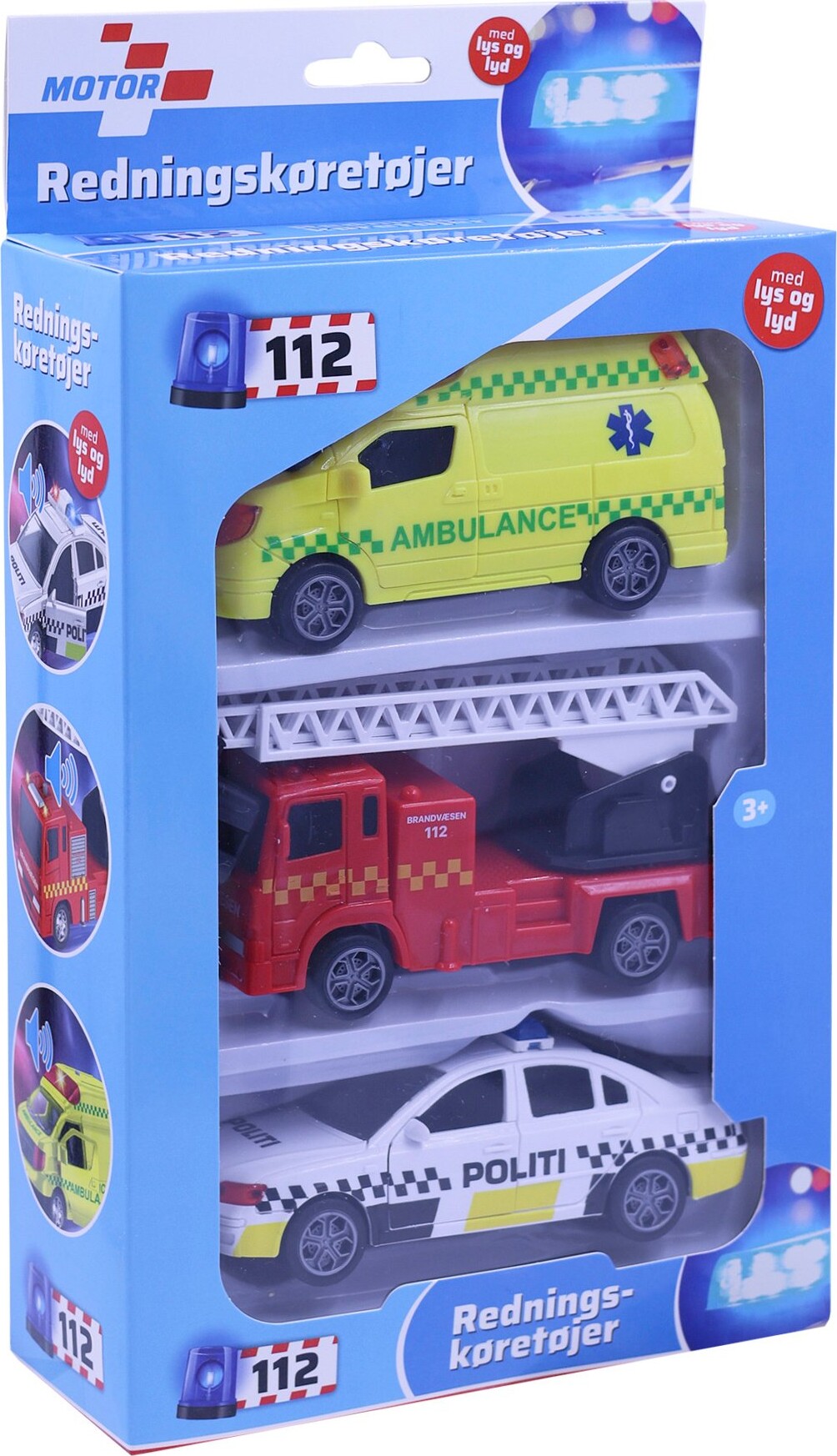 Legetøjs Redningskøretøjer Med Lys Og Lyd - Pull Back - 3 Stk
