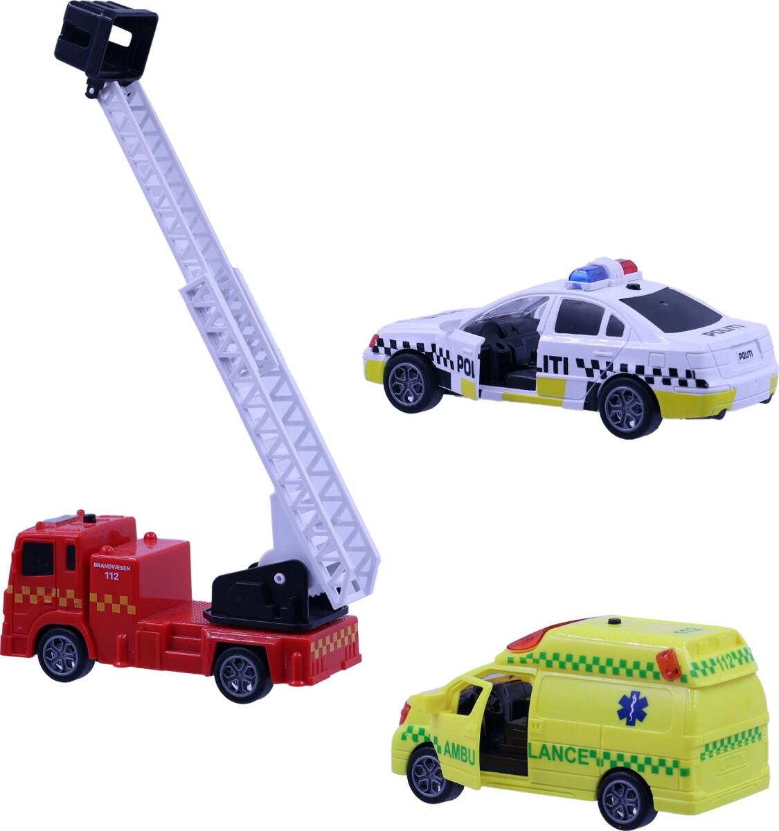 Legetøjs Redningskøretøjer Med Lys Og Lyd - Pull Back - 3 Stk