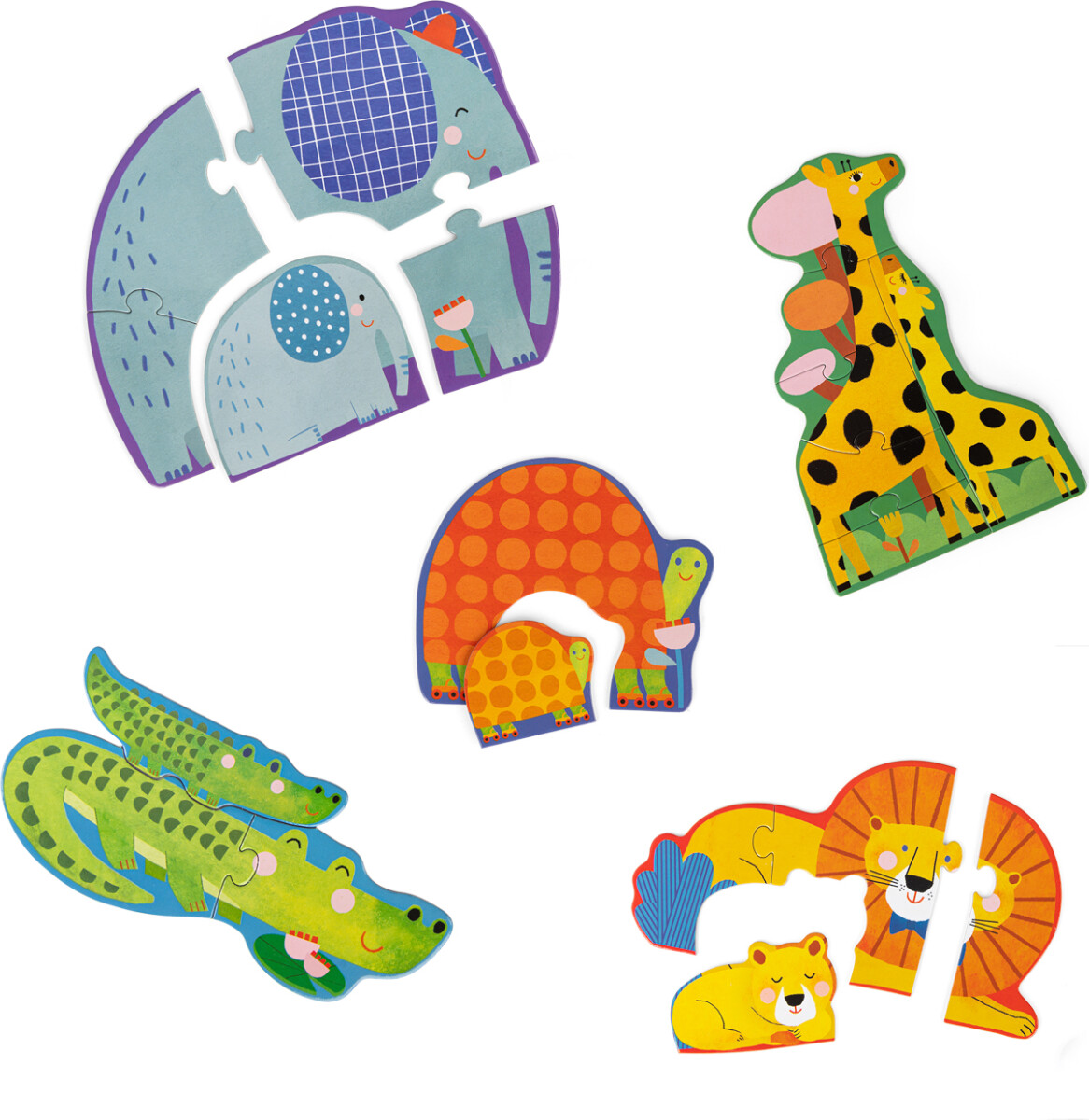 Moulin Roty - 5 Dyr Puslespil - 2-6 Brikker