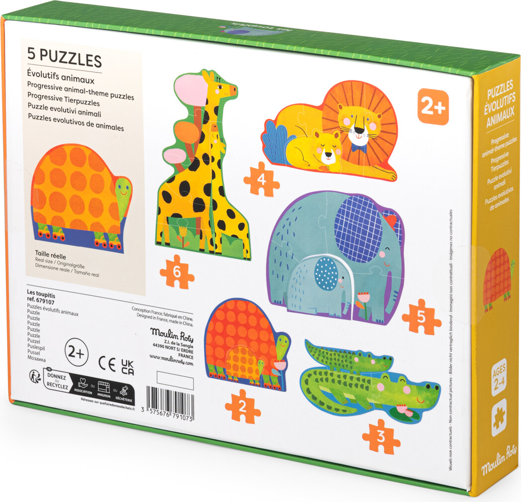 Moulin Roty - 5 Dyr Puslespil - 2-6 Brikker