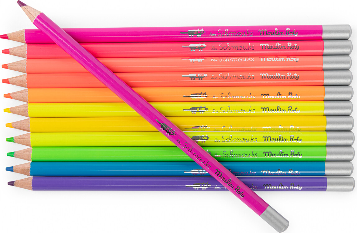 Moulin Roty - Farveblyanter 12 Stk - Neon - Les Schmouks