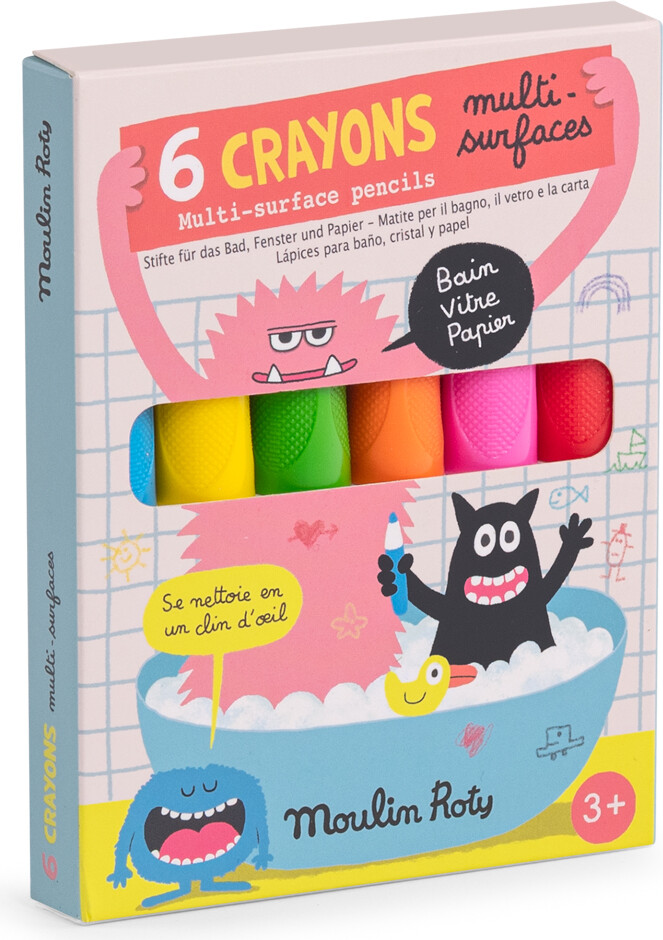 Moulin Roty - Farvekridt 6 Stk - Multi-Surface Neon - Les Schmouks