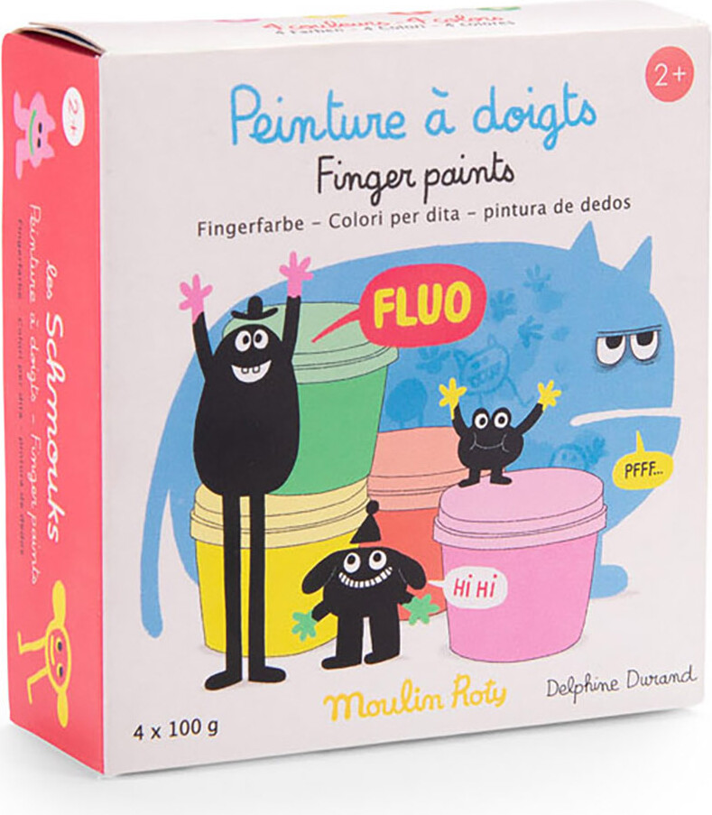 Moulin Roty - Fingermaling 4 X 100 G - Neonfarvet - Les Schmouks