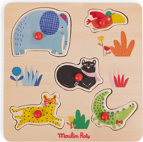 Moulin Roty - Les Toupitis Knoppuslespil - 5 Brikker - Jungledyr