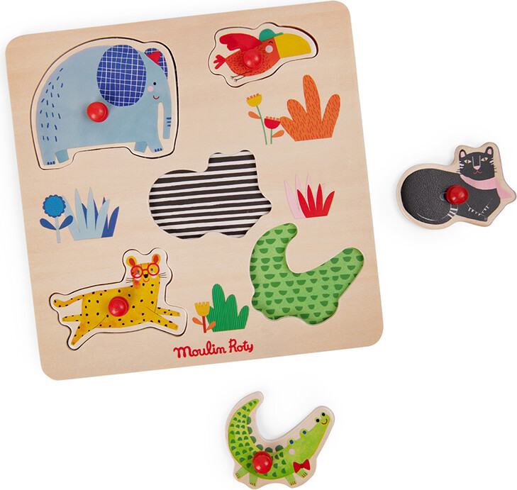 Moulin Roty - Les Toupitis Knoppuslespil - 5 Brikker - Jungledyr