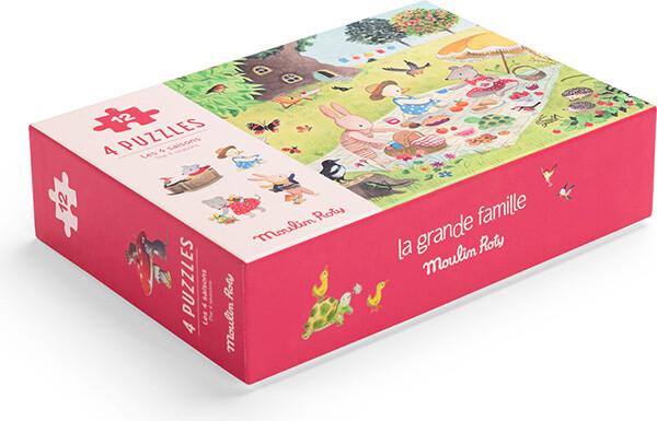 Moulin Roty - La Grande Famille Mini Puslespil - 4X12 Brikker - Årstiderne