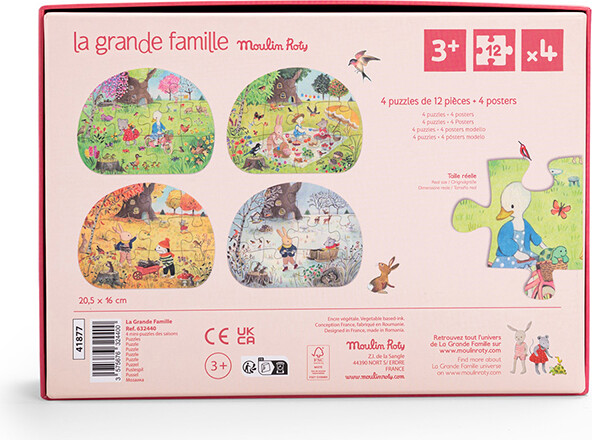 Moulin Roty - La Grande Famille Mini Puslespil - 4X12 Brikker - Årstiderne