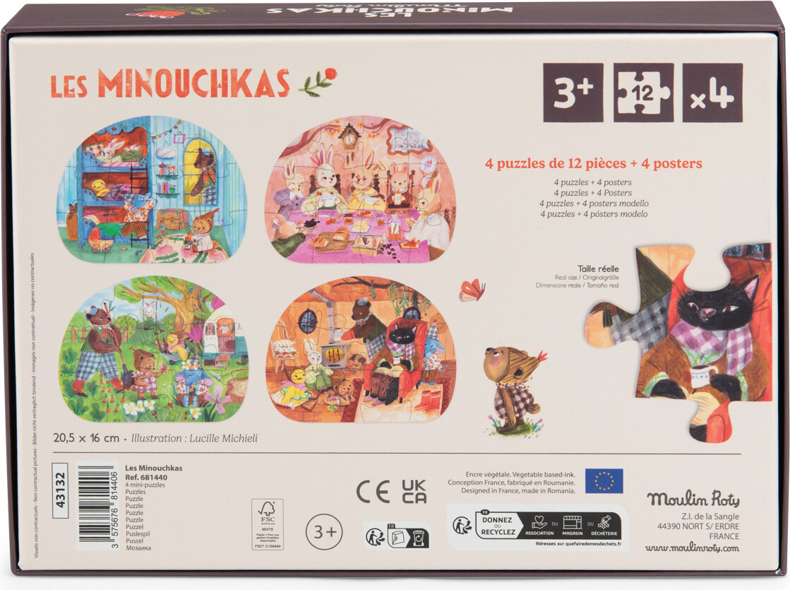 Moulin Roty - Les Minouchkas Mini Puslespil - 4X12 Brikker - En Fantastisk