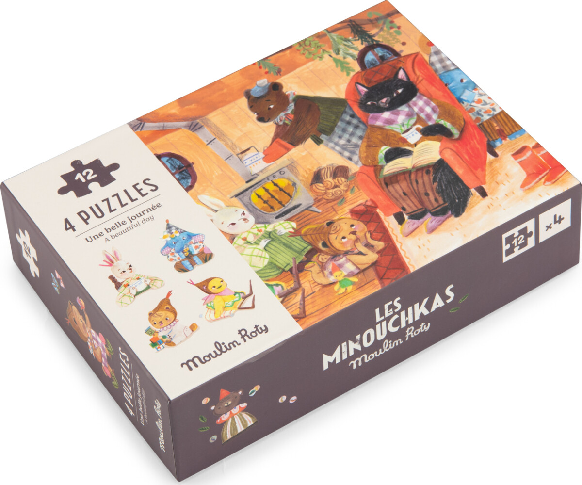 Moulin Roty - Les Minouchkas Mini Puslespil - 4X12 Brikker - En Fantastisk