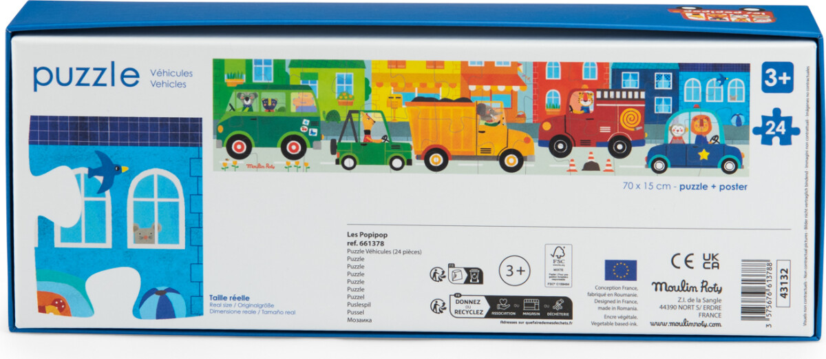 Moulin Roty - Les Popipop - 24 Brikker - Biler Puslespil