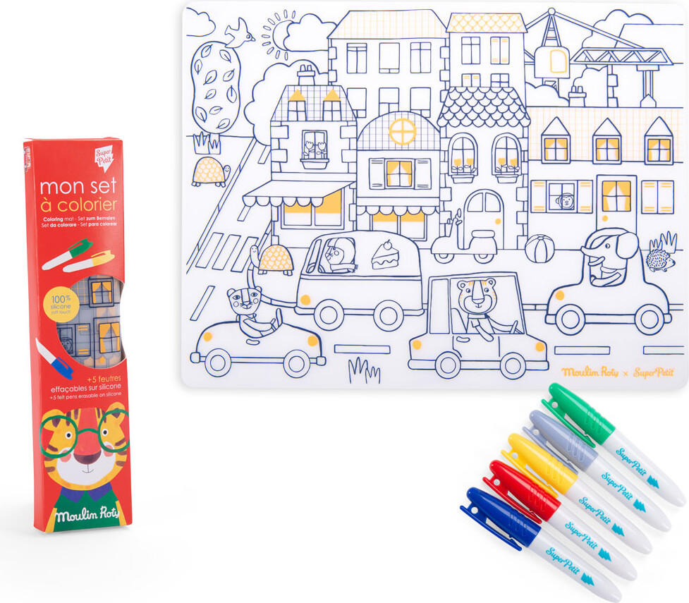 Moulin Roty - Silikone Dækkeservietter Med Tusser - Les Popipop