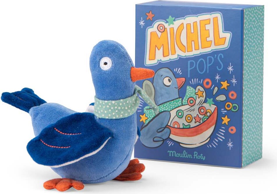 Moulin Roty - Tøjdyr Med Rangle - Duen Michel 20 Cm - Puce Og Pilou