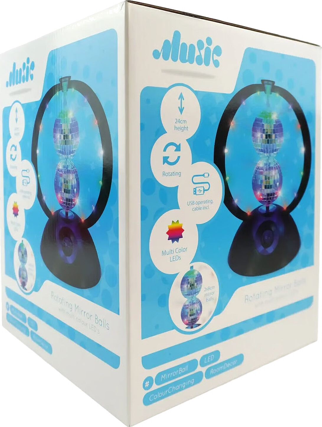 Music - Roterende Spejlkugler Med Flerfarvet Led-Lys - Multi-Color - 240 Mm