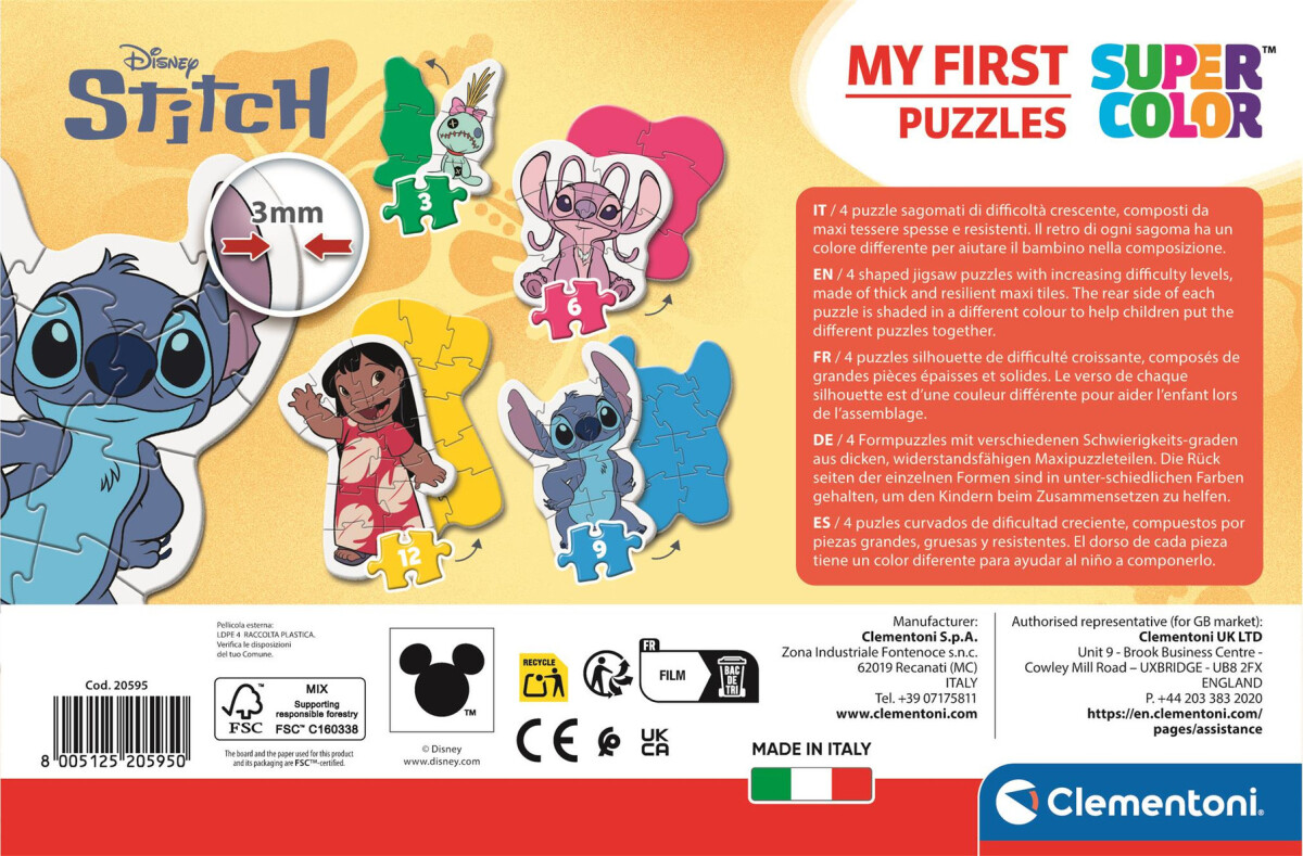 Clementoni - Disney Stitch - My First Shaped Puzzles - Puslespil