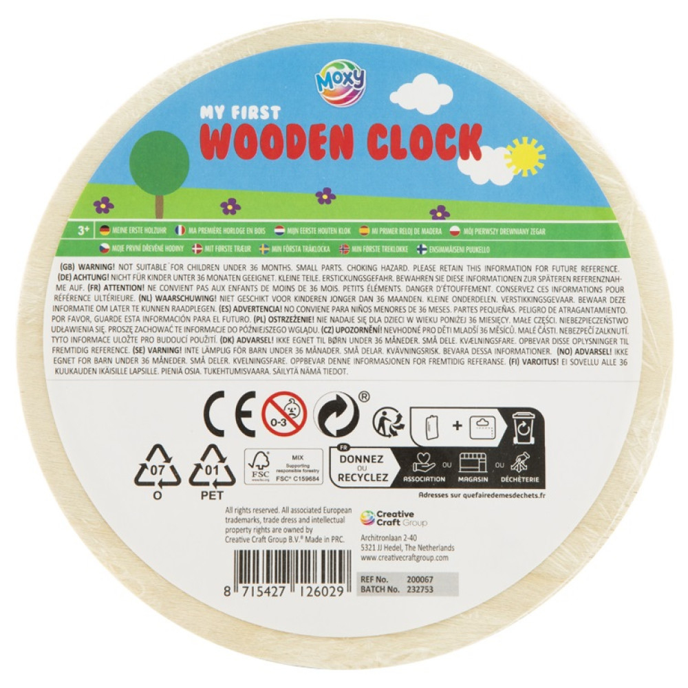 Lær Klokken Urskive I Træ - 14 Cm - Grafix - Assorteret