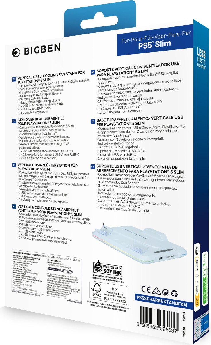 Nacon Charging Station With Fan Rgbusb Hubfan White Ps5 Slim