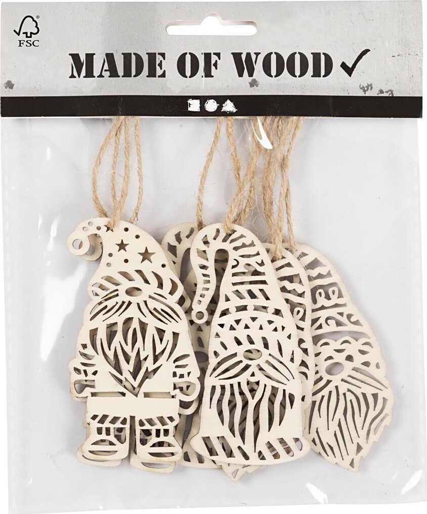 Næsenisser I Træ - Julepynt Ophæng - 8X4 Cm - 6 Stk