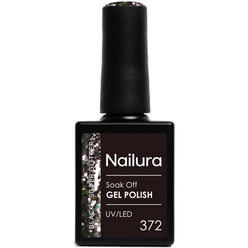 Nailura - Gel Polish 372 - Black Silver Glitter - 10 Ml