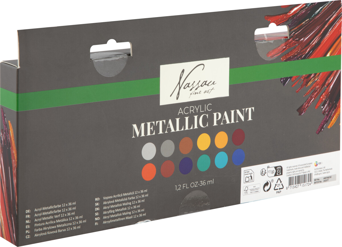 Nassau Fine Art - Acrylic Paint Set - Metallic Akrylmaling 12X36 Ml
