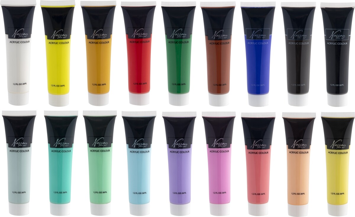 Nassau Fine Art - Acrylic Paint Set - Lys Og Pastel - 18X36 Ml