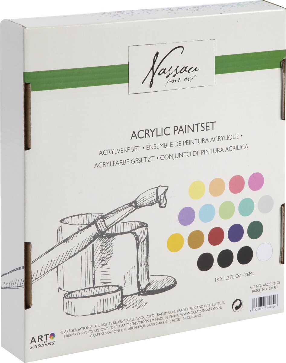 Nassau Fine Art - Acrylic Paint Set - Lys Og Pastel - 18X36 Ml