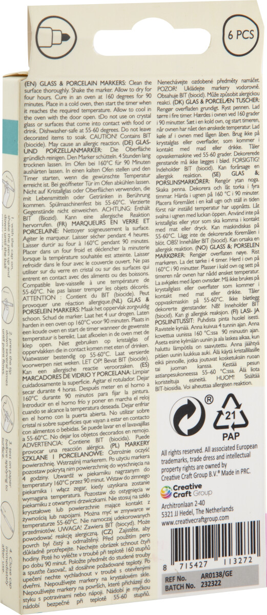 Nassau Fine Art - Tusser Til Glas- Og Porcelæn - 6 Farver