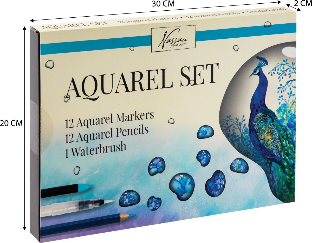 Nassau Fine Art - Akvarel Tusser Og Farveblyanter Sæt - 25 Dele