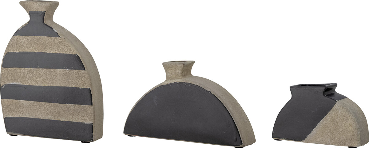 Bloomingville - Nezha Deko Vase - Sort - Terrakotta - Sæt Med 3 Stk