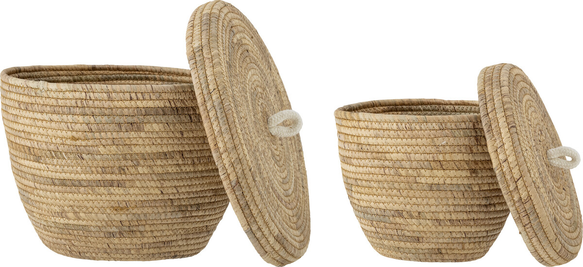 Bloomingville - Noi Flet Kurv Med Låg - Natur - Vandhyacint - 2 Stk