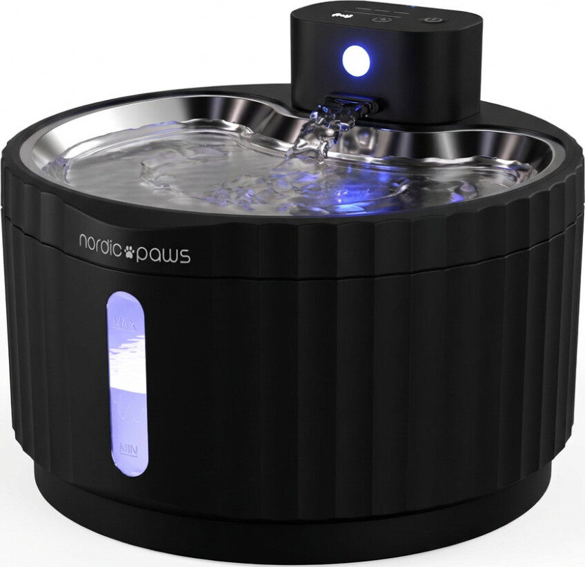 Nordic Paws - Drinking Fountain Glacia - 2 8L Wireless With Sensor - Black