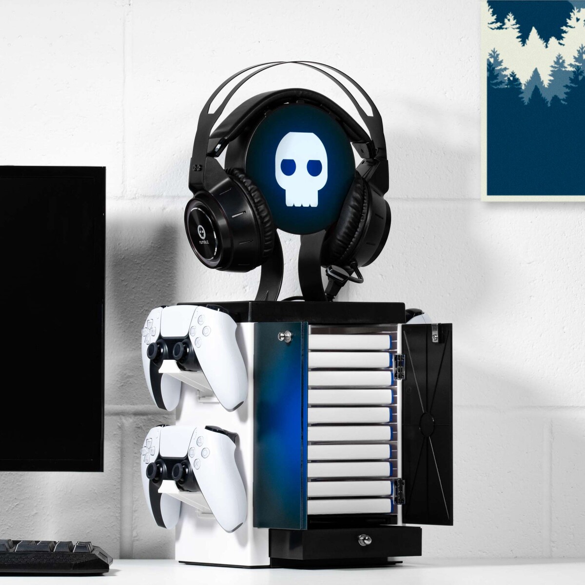 Numskull - Ps5 Spil Holder - Controller Headset Stand - Blå Hvid