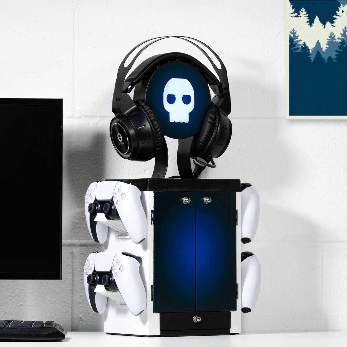 Numskull - Ps5 Spil Holder - Controller Headset Stand - Blå Hvid