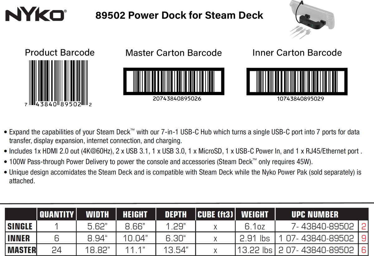 Nyko Steam Deck Power Dock 7-In-1 Usb-C Docking Station