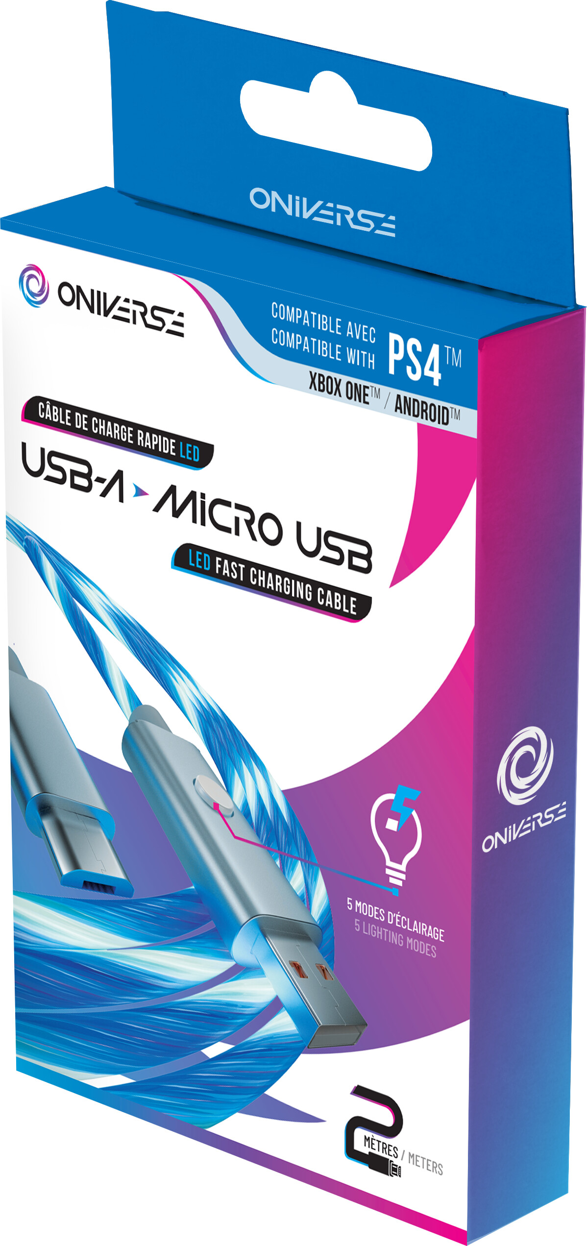 Oniverse Micro Usb Charge Cable With Led 2 Meters - White