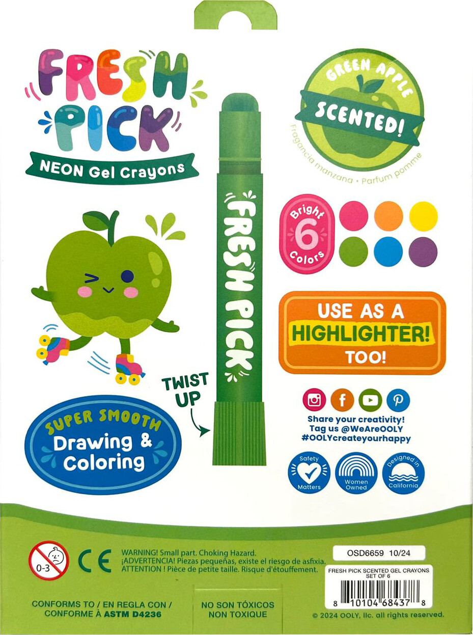 Ooly - Gel Farvekridt Med Duft 6 Stk - Fresh Pick Apple Neon