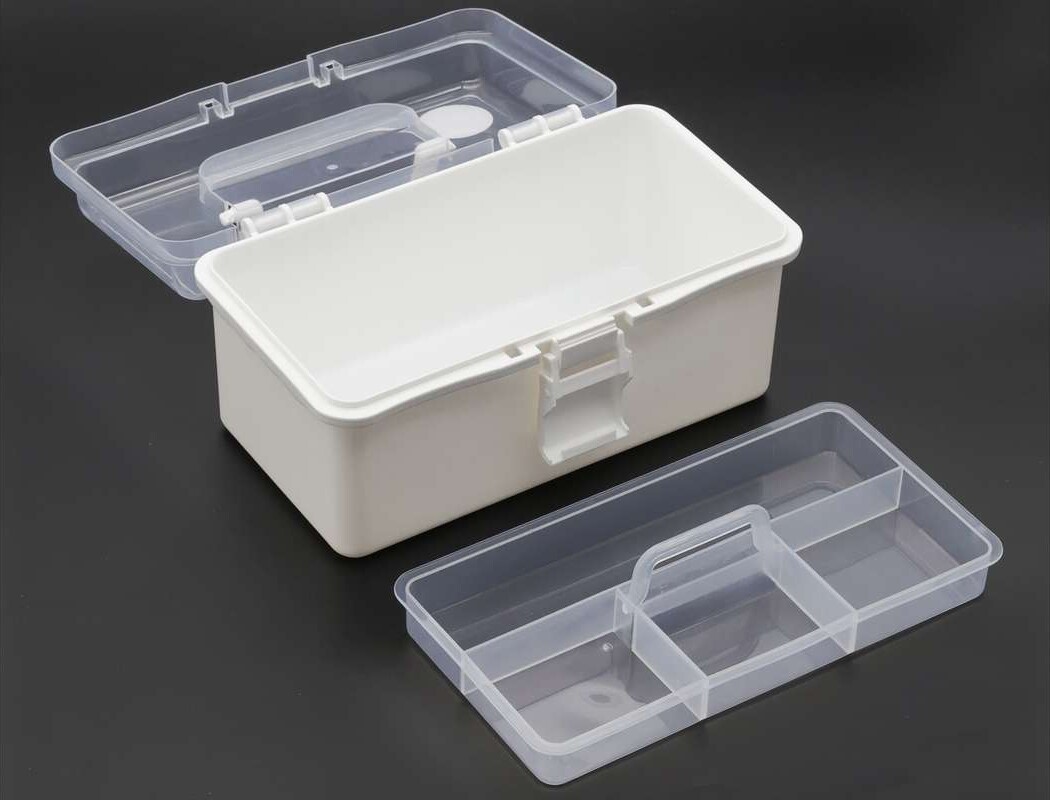 Sortimentskasse Med Indsats - Hvid Og Klar Plast - 20X10X10 Cm