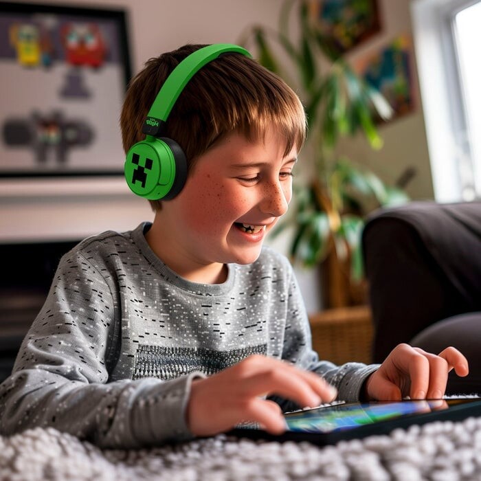 Minecraft Høretelefoner Til Børn - Forældrekontrol Og Bluetooth - Grøn