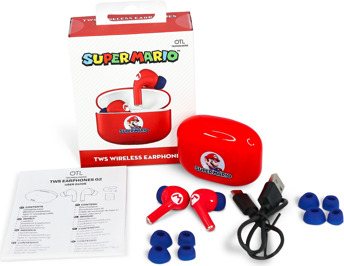 Super Mario - True Wireless Earbuds Høretelefoner Til Børn - Rød