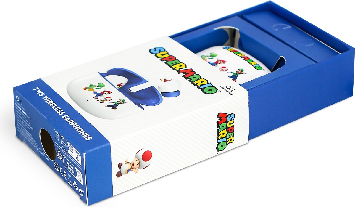 Super Mario - True Wireless Earbuds Høretelefoner Til Børn - Hvid