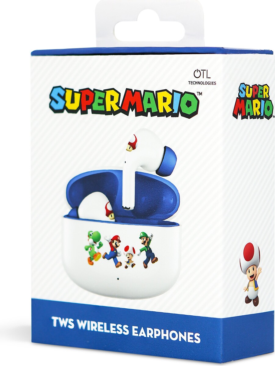 Super Mario - True Wireless Earbuds Høretelefoner Til Børn - Hvid