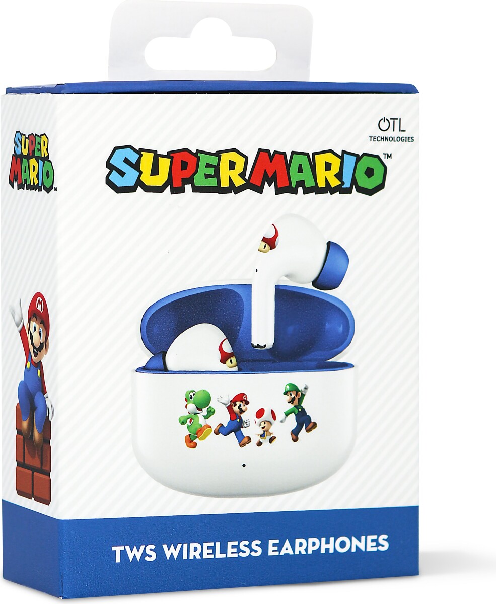 Super Mario - True Wireless Earbuds Høretelefoner Til Børn - Hvid