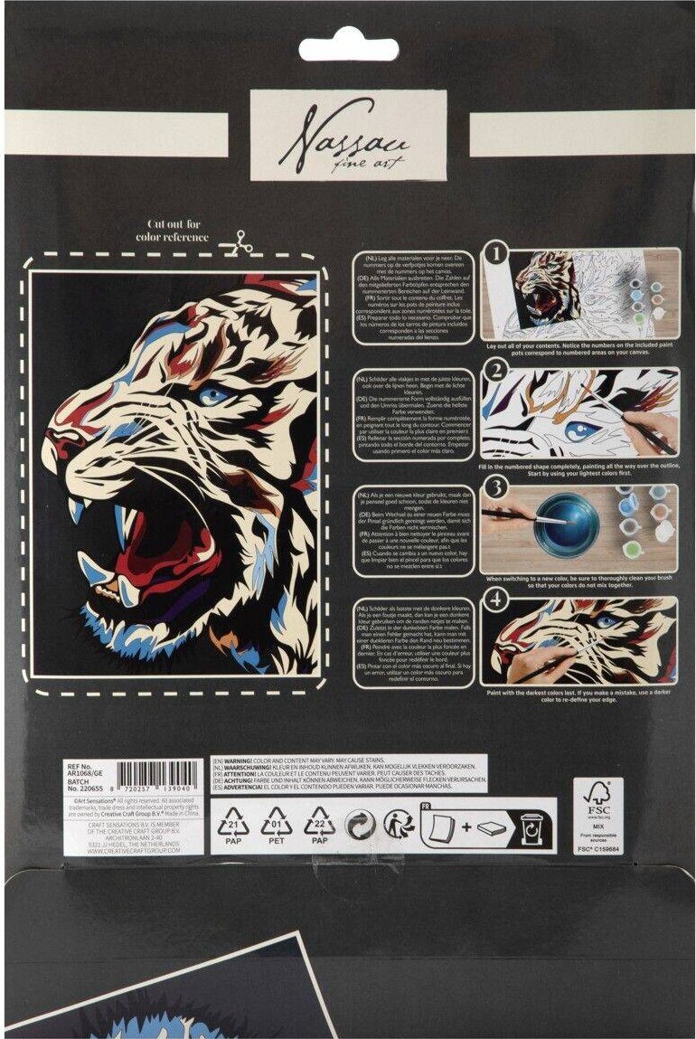 Nassau Fine Art - Paint By Numbers Kit - Ark Og 9 Farver - Tiger